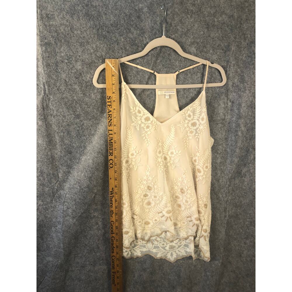 Lavender Brown Lace Hi Low Ivory Beige Strappy Lined Top Size Large - Picture 4 of 14